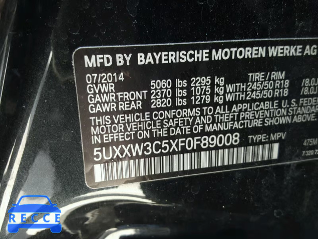 2015 BMW X4 XDRIVE2 5UXXW3C5XF0F89008 image 9