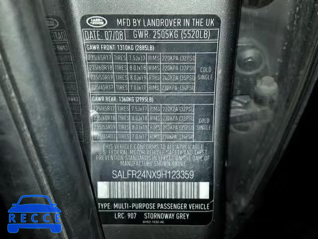 2009 LAND ROVER LR2 HSE SALFR24NX9H123359 Bild 9