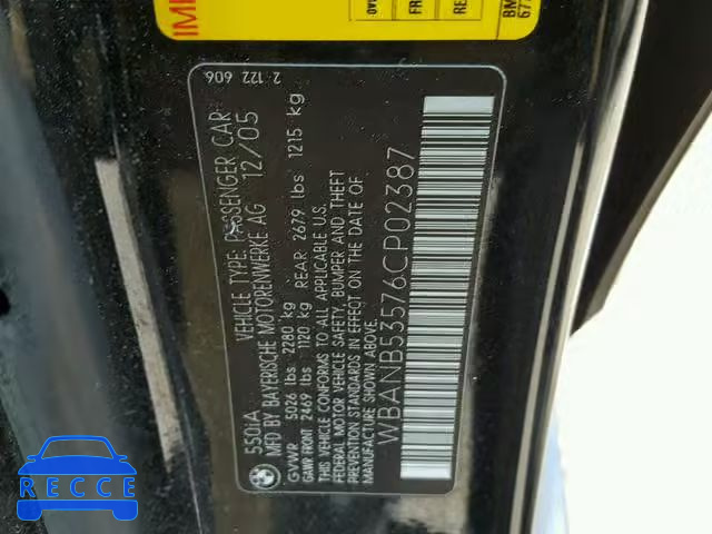 2006 BMW 550 I WBANB53576CP02387 image 9