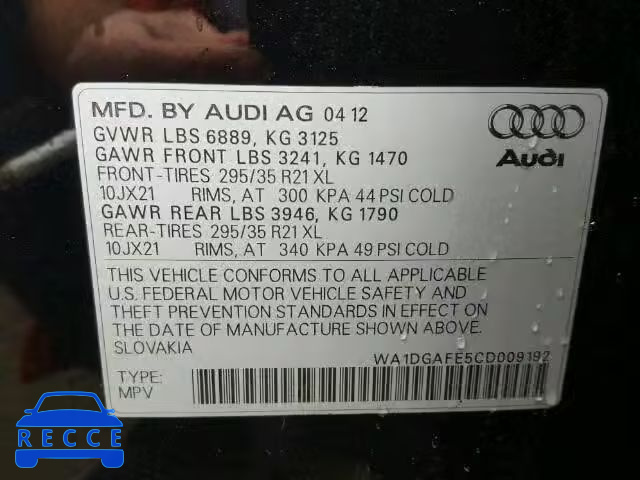 2012 AUDI Q7 PRESTIG WA1DGAFE5CD009192 image 9