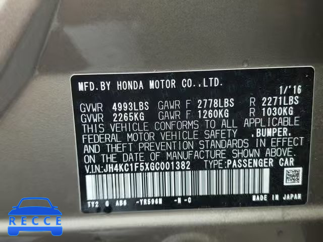 2016 ACURA RLX TECH JH4KC1F5XGC001382 зображення 9