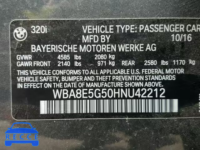 2017 BMW 320 XI WBA8E5G50HNU42212 image 9