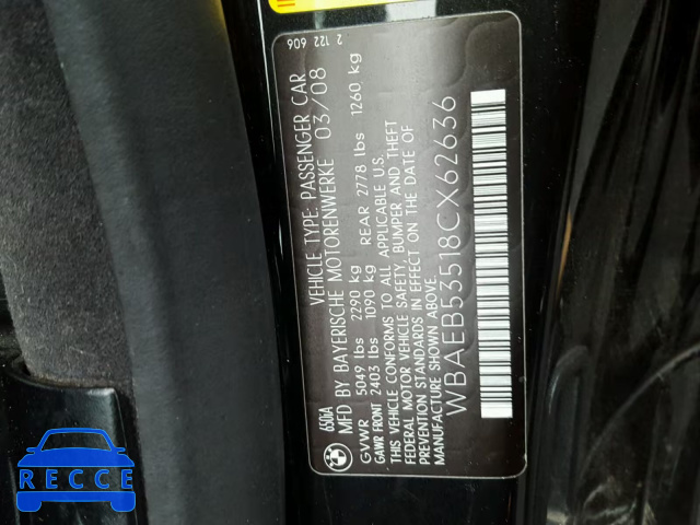 2008 BMW 650 I WBAEB53518CX62636 image 9