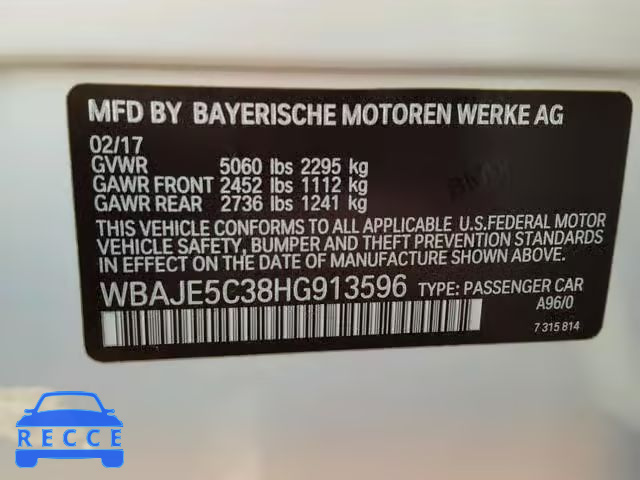 2017 BMW 540 I WBAJE5C38HG913596 image 9