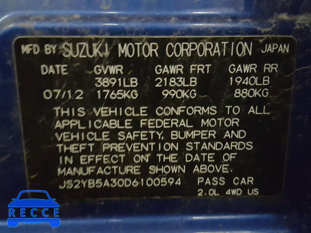2013 SUZUKI SX4 BASE JS2YB5A30D6100594 image 9
