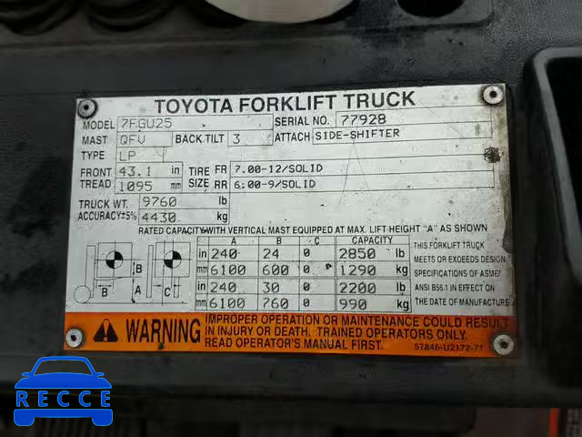 2006 TOYOTA FORKLIFT 00000000000077928 зображення 9