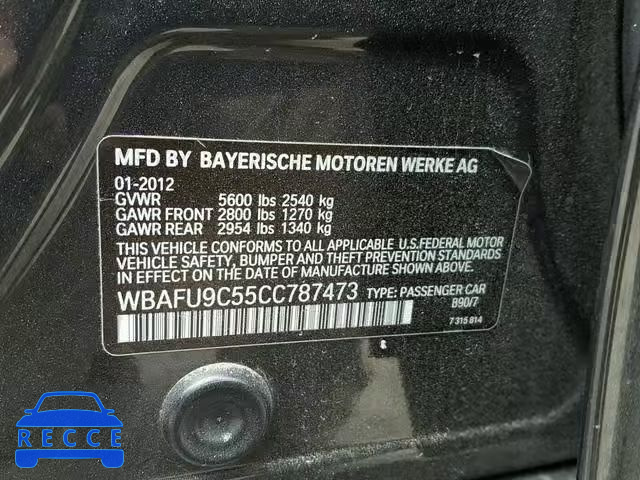 2012 BMW 550 XI WBAFU9C55CC787473 image 9