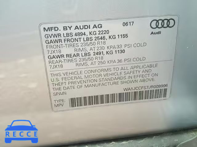 2018 AUDI Q3 PREMIUM WA1JCCFS7JR008996 image 9