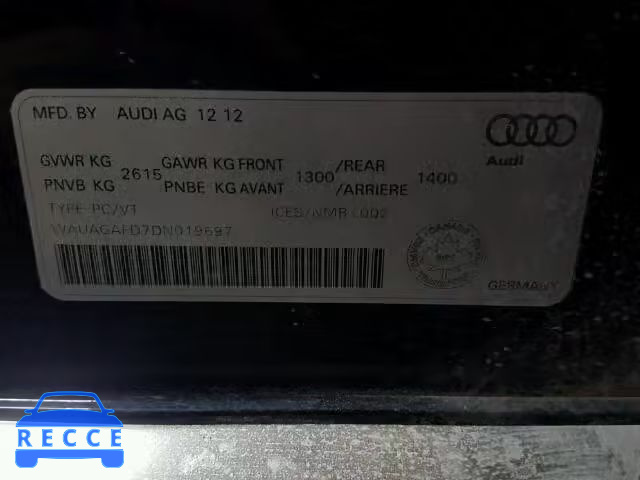 2013 AUDI A8 QUATTRO WAUAGAFD7DN019697 image 9