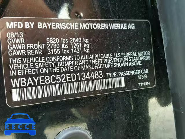 2014 BMW 750 LI WBAYE8C52ED134483 зображення 9
