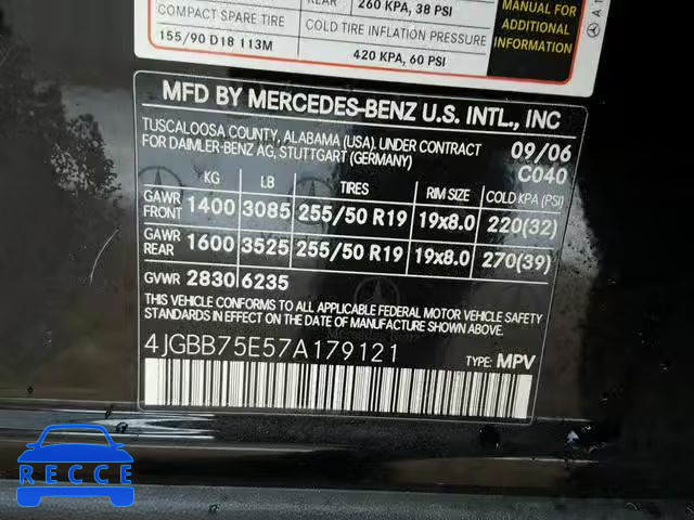 2007 MERCEDES-BENZ ML 500 4JGBB75E57A179121 зображення 9