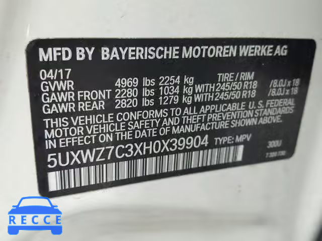 2017 BMW X3 SDRIVE2 5UXWZ7C3XH0X39904 Bild 9
