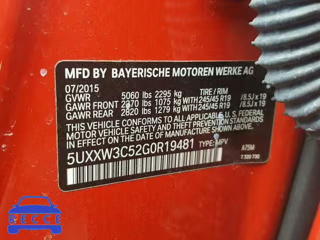 2016 BMW X4 XDRIVE2 5UXXW3C52G0R19481 image 9