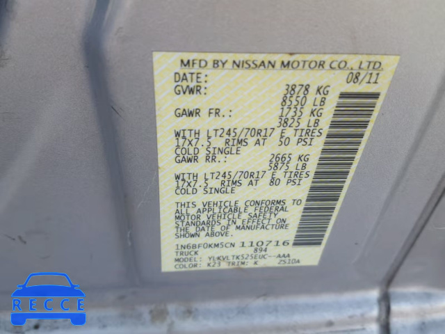 2012 NISSAN NV 1500 1N6BF0KM5CN110716 image 9