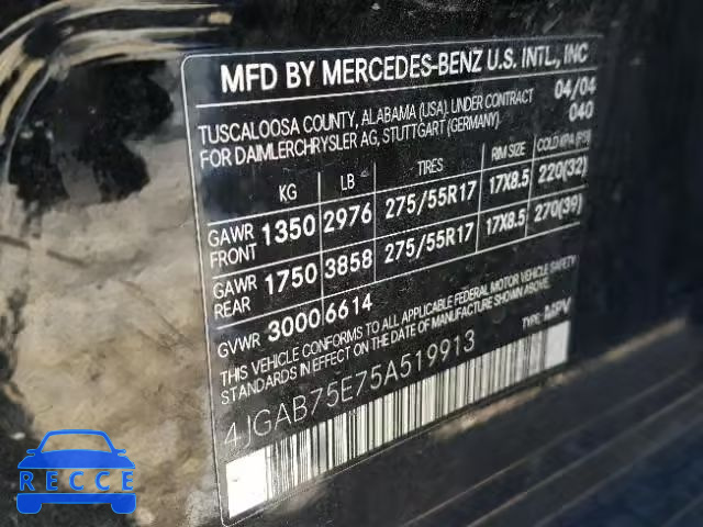 2005 MERCEDES-BENZ ML 500 4JGAB75E75A519913 зображення 9