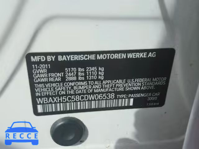 2012 BMW 528 XI WBAXH5C58CDW06538 зображення 9
