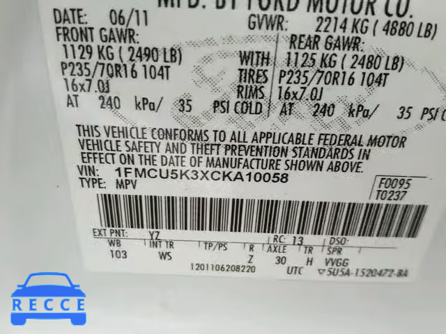 2012 FORD ESCAPE HYB 1FMCU5K3XCKA10058 image 9