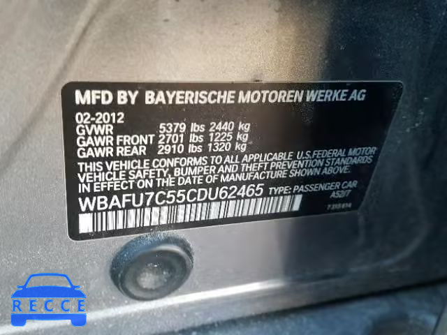 2012 BMW 535 XI WBAFU7C55CDU62465 зображення 9