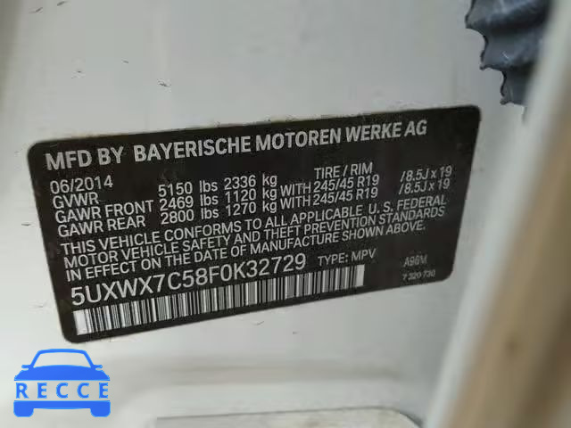 2015 BMW X3 XDRIVE3 5UXWX7C58F0K32729 зображення 9