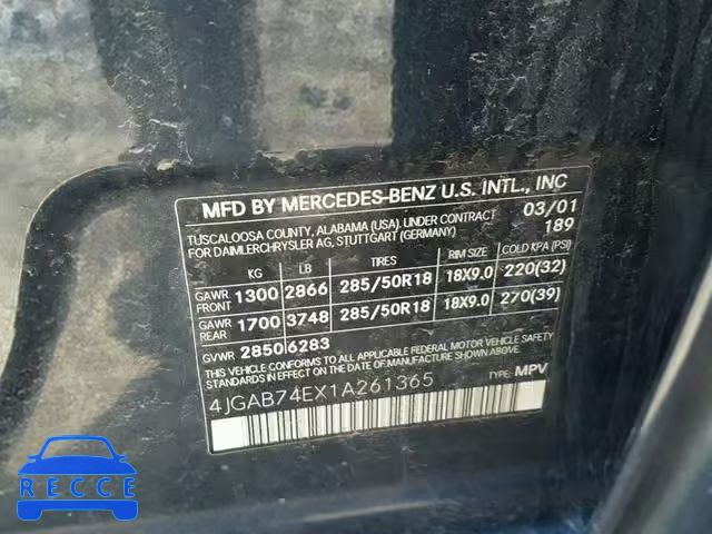 2001 MERCEDES-BENZ ML 55 4JGAB74EX1A261365 зображення 9