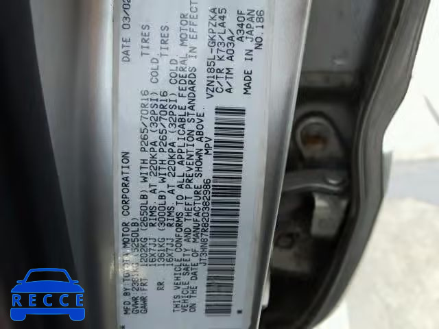 2002 TOYOTA 4RUNNER LI JT3HN87R820382986 image 9