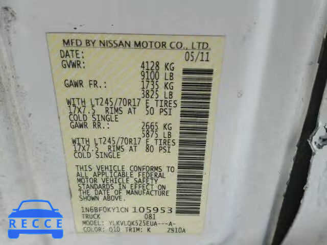 2012 NISSAN NV 1500 1N6BF0KY1CN105953 image 9