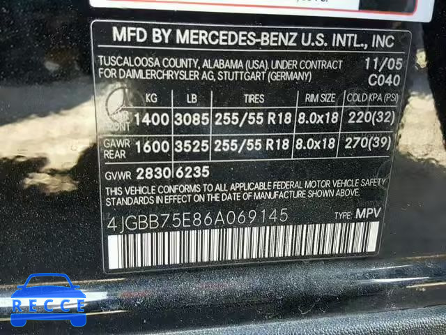 2006 MERCEDES-BENZ ML 500 4JGBB75E86A069145 image 9