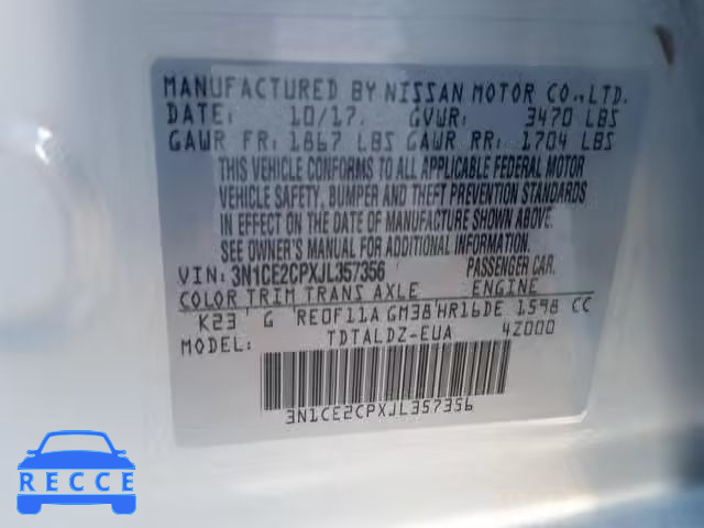 2018 NISSAN VERSA NOTE 3N1CE2CPXJL357356 image 9