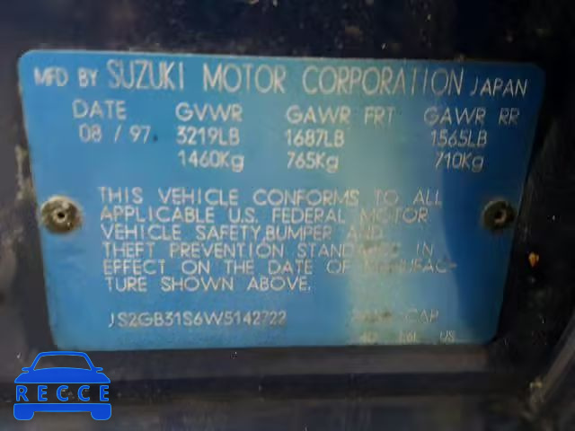 1998 SUZUKI ESTEEM GL JS2GB31S6W5142722 зображення 9