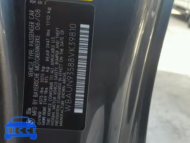 2008 BMW 135 I WBAUN93588VK39810 image 9