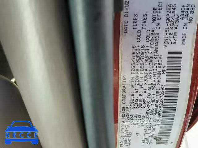 2002 TOYOTA 4RUNNER LI JT3HN87R520378992 image 9