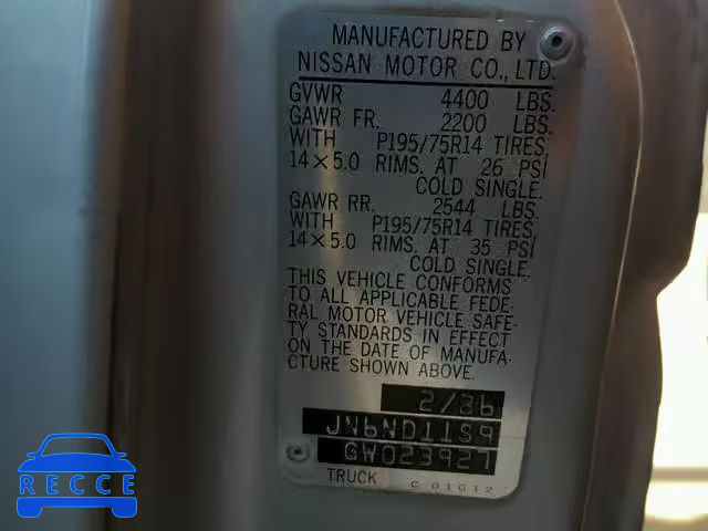 1986 NISSAN D21 SHORT JN6ND11S9GW023927 image 9