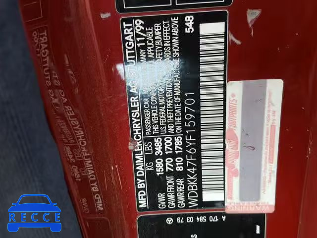 2000 MERCEDES-BENZ SLK 230 KO WDBKK47F6YF159701 image 9