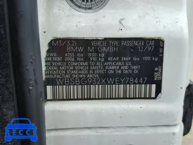 1998 BMW M3 WBSBG932XWEY78447 image 9