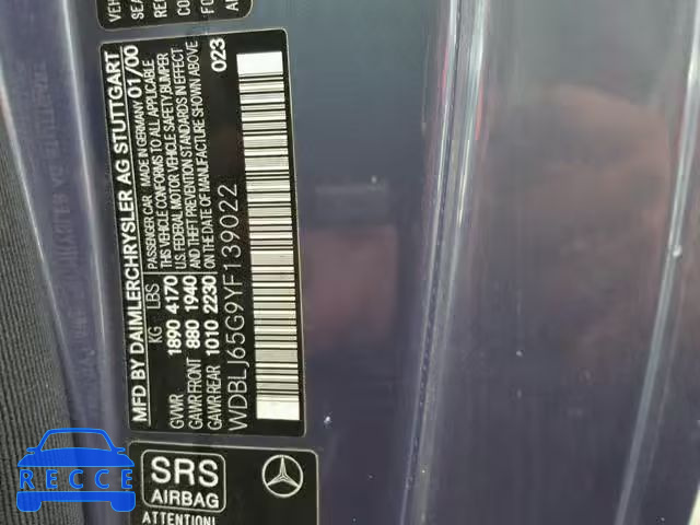 2000 MERCEDES-BENZ CLK 320 WDBLJ65G9YF139022 image 9