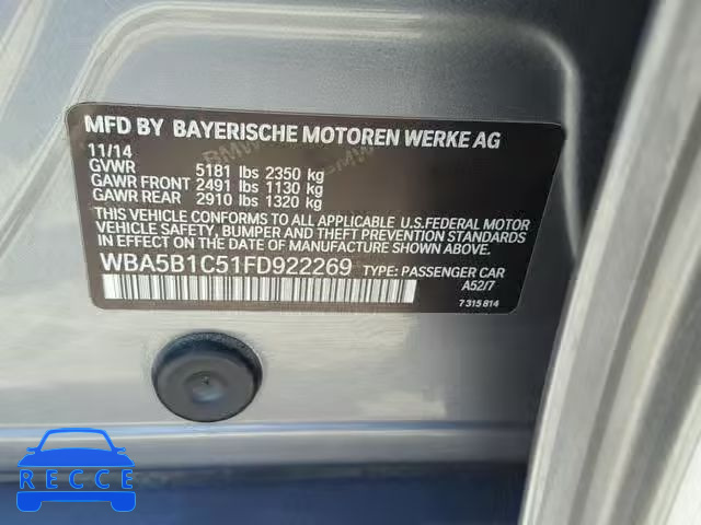 2015 BMW 535 I WBA5B1C51FD922269 зображення 9