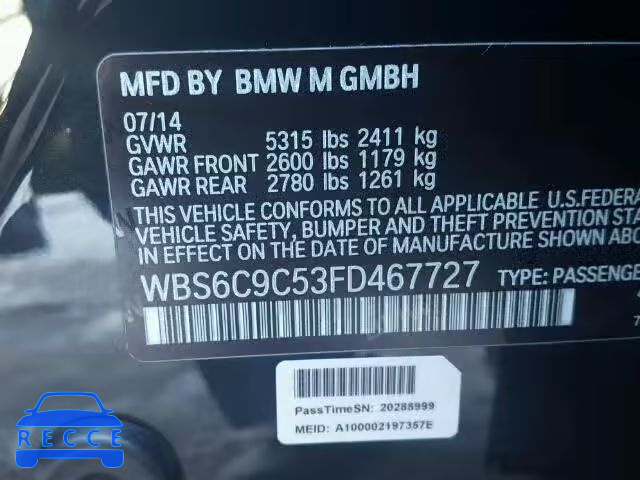2015 BMW M6 GRAN CO WBS6C9C53FD467727 зображення 9