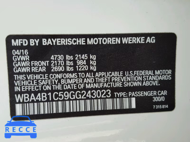 2016 BMW 435 I WBA4B1C59GG243023 зображення 9