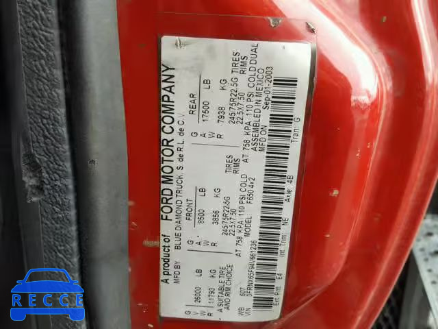 2004 FORD F650 SUPER 3FRNX65F94V661236 image 9