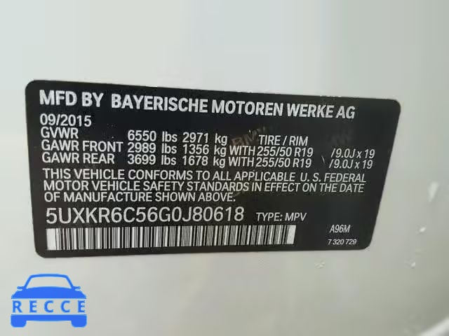 2016 BMW X5 XDRIVE5 5UXKR6C56G0J80618 Bild 9