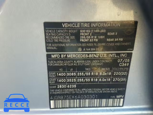 2006 MERCEDES-BENZ ML 500 4JGBB75EX6A030301 image 9