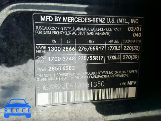 2001 MERCEDES-BENZ ML 430 4JGAB72E41A261350 image 9