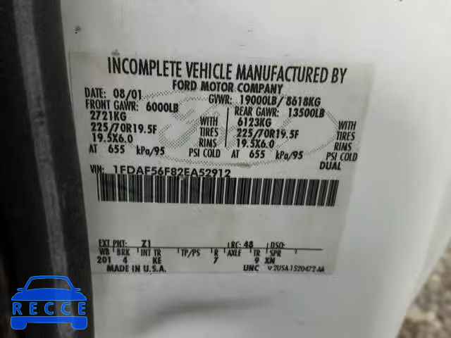 2002 FORD F550 SUPER 1FDAF56F82EA52912 image 9