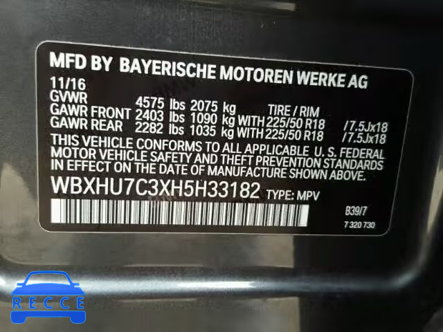 2017 BMW X1 SDRIVE2 WBXHU7C3XH5H33182 image 9