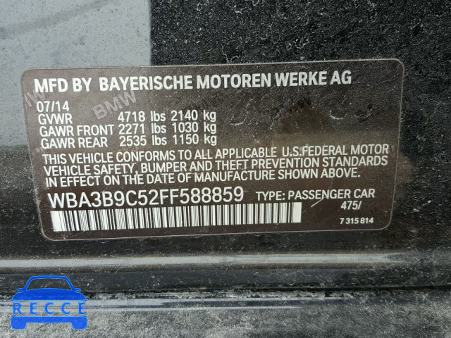 2015 BMW 335 XI WBA3B9C52FF588859 зображення 9