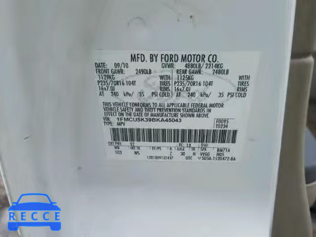 2011 FORD ESCAPE HYB 1FMCU5K39BKA45043 image 9