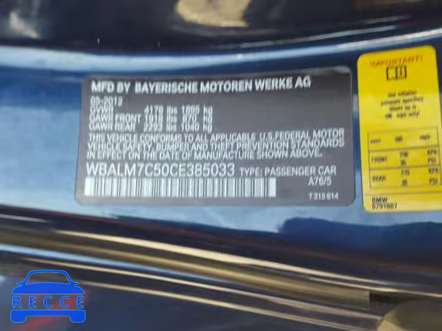 2012 BMW Z4 SDRIVE3 WBALM7C50CE385033 зображення 9