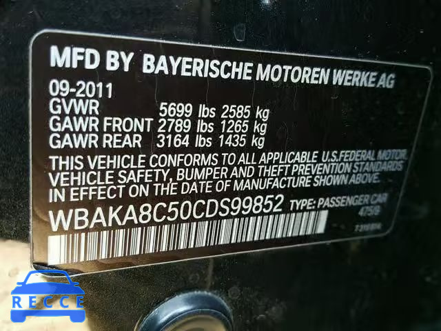 2012 BMW 750I WBAKA8C50CDS99852 image 9