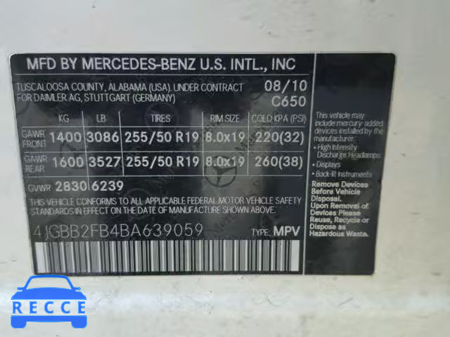 2011 MERCEDES-BENZ ML 350 BLU 4JGBB2FB4BA639059 image 9