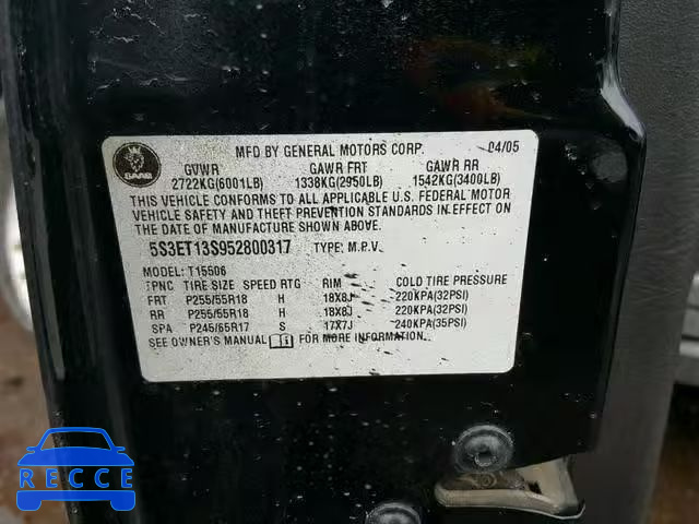 2005 SAAB 9-7X LINEA 5S3ET13S952800317 image 9